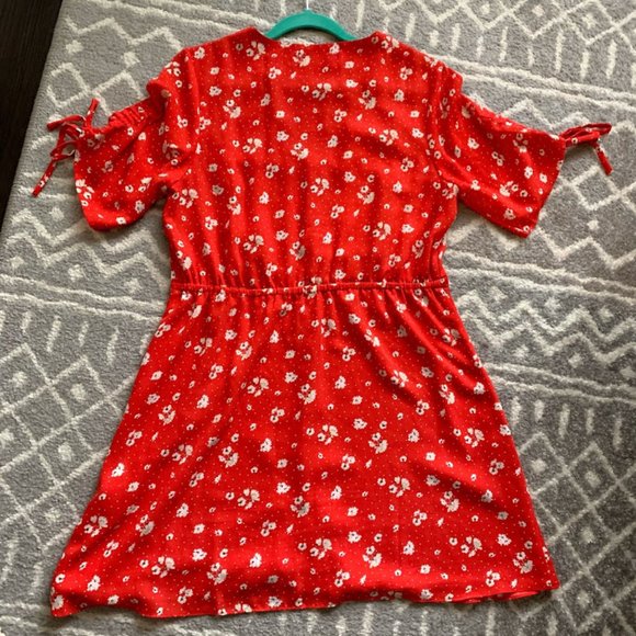 COPY - Red Floral Print Button Up Flowy Dress - Picture 3 of 3